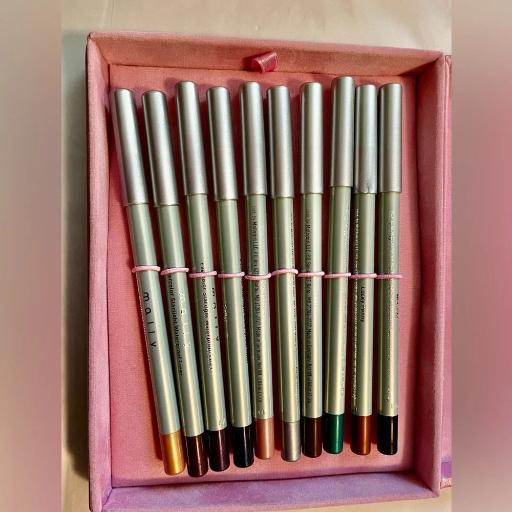 New! 10 Eyeliner + Case Mally Beauty Vibrant Collection Black, Green, Gold
